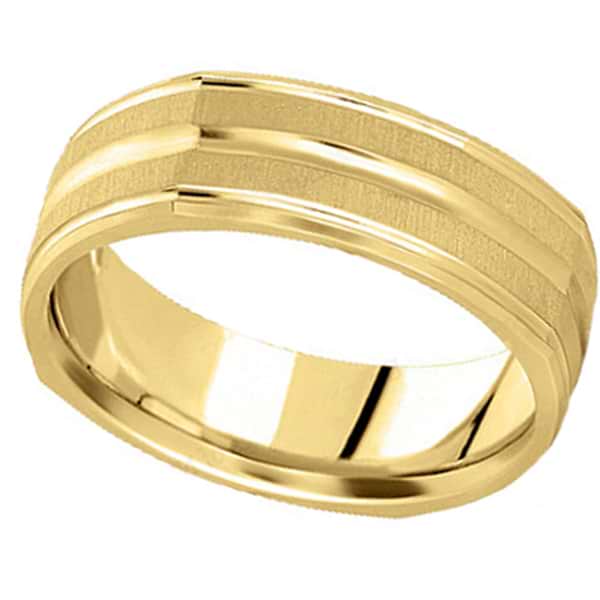 Square Wedding Band Carved Ring in 18k Yellow Gold (7mm)