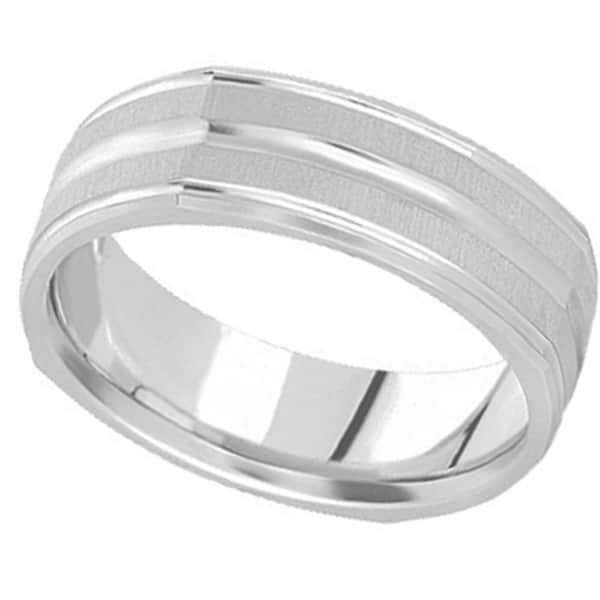Square Wedding Band Carved Ring in Palladium for Men (7mm)