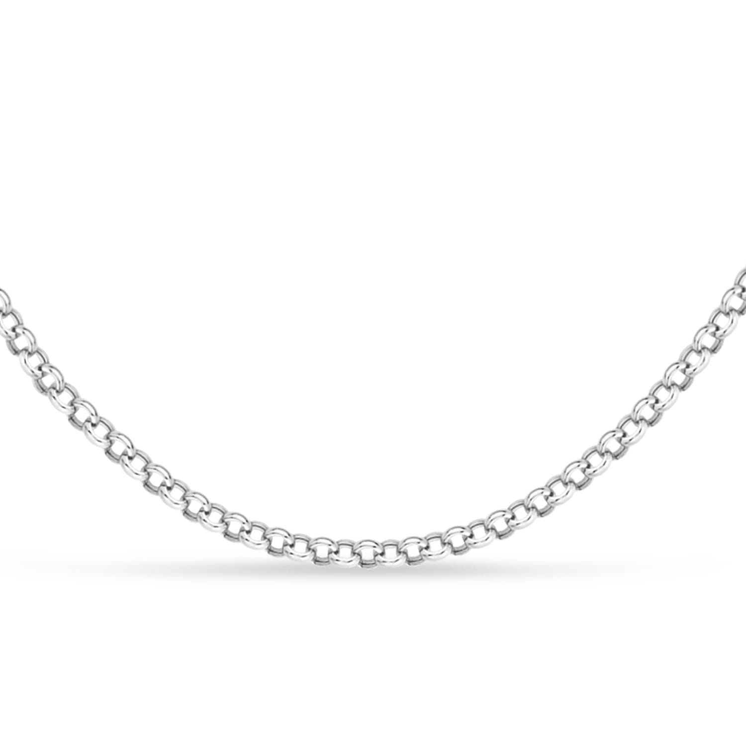 Hollow Rolo Chain Necklace 14k White Gold