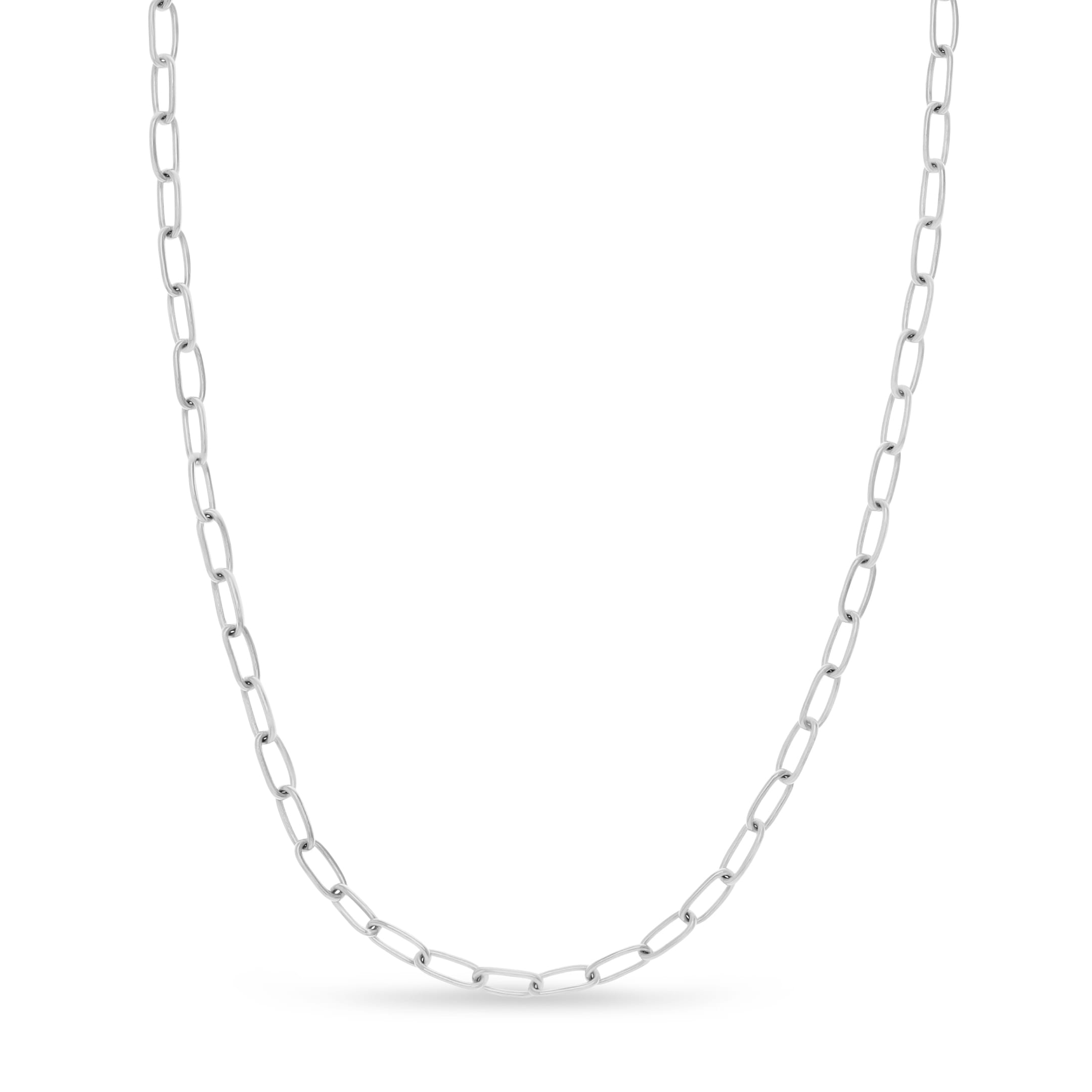 Large Paperclip Link Chain Necklace With Lobster Lock 14k White Gold