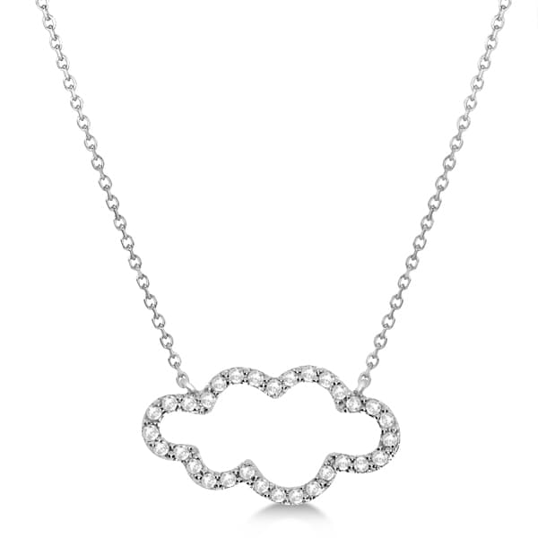 Dreamy Diamond Cloud Shaped Pendant Necklace 14k White Gold 0.16ct