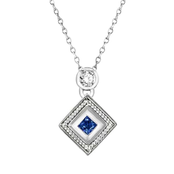 Sapphire & Diamond Pendant Necklace in 14K White Gold (0.27ct)