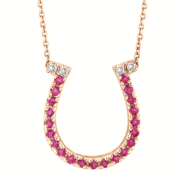Pink Sapphire & Diamond Horseshoe Pendant 14k Rose Gold (0.25ct)