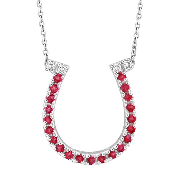 Ruby & Diamond Horseshoe Pendant Necklace 14k White Gold (0.25ct)