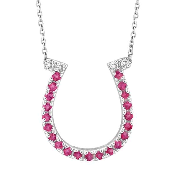 Pink Sapphire & Diamond Horseshoe Pendant Necklace 14k White Gold (0.25ct)