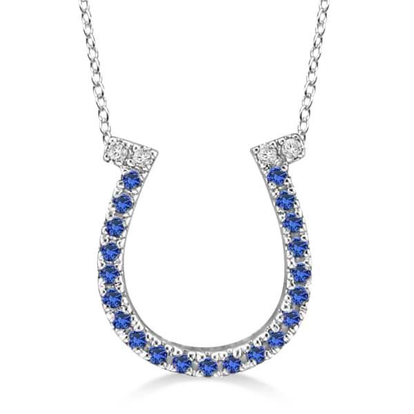 Sapphire & Diamond Horseshoe Pendant Necklace 14k White Gold (0.25ct)