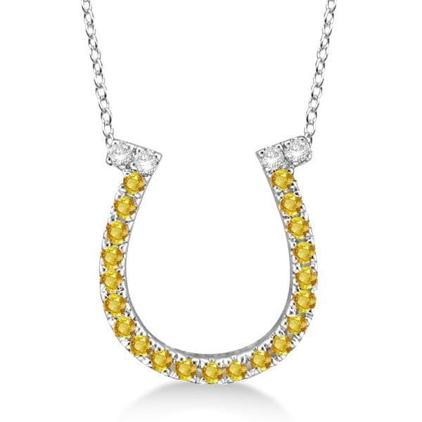 Yellow Sapphire & Diamond Horseshoe Pendant 14k White Gold (0.25ct)