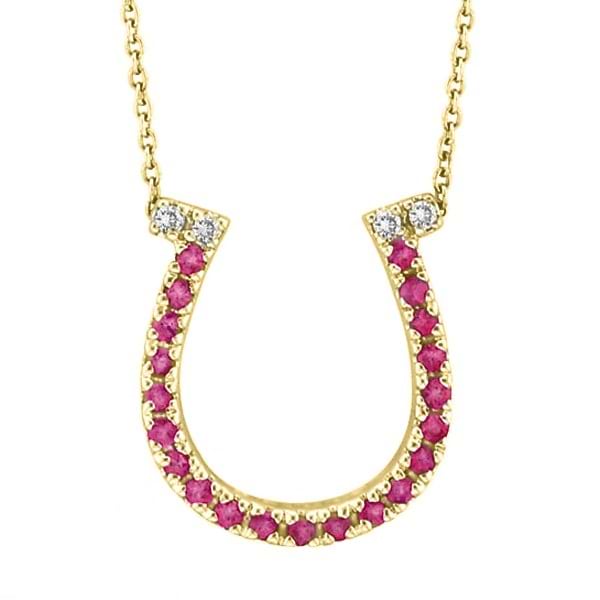 Pink Sapphire & Diamond Horseshoe Pendant 14k Yellow Gold (0.25ct)