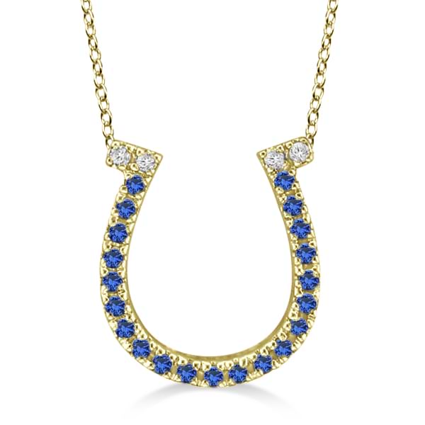 Sapphire & Diamond Horseshoe Pendant Necklace 14k Yellow Gold (0.25ct)