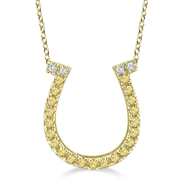 Fancy Yellow Canary Diamond Horseshoe Pendant Necklace 14k Yellow Gold