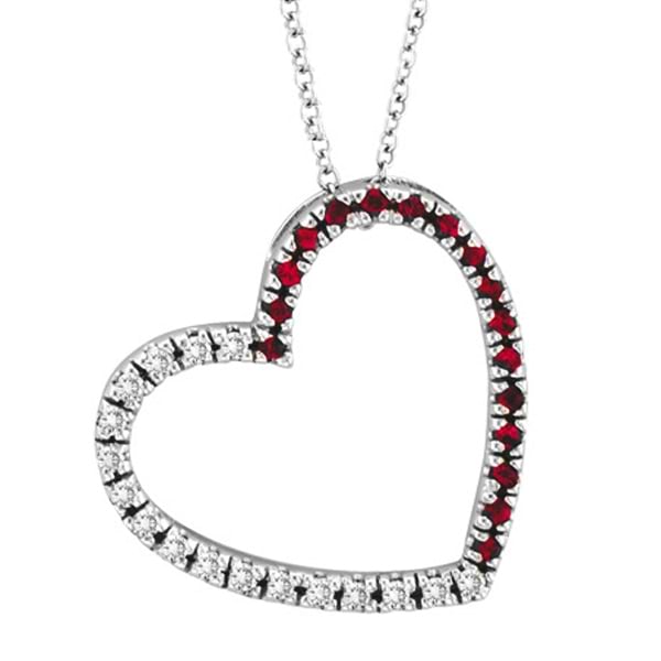 Diamond & Pink Sapphire Heart Pendant Necklace 14k White Gold (0.40ct)