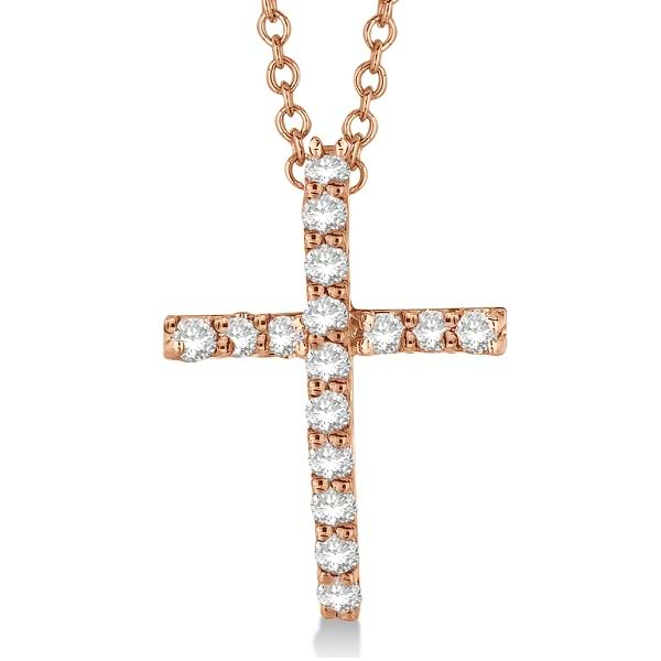 Diamond Cross Pendant Necklace in 14k Rose Gold (0.25ct)