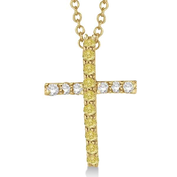 Yellow & White Diamond Cross Pendant Necklace 14k Yellow Gold (0.25ct)