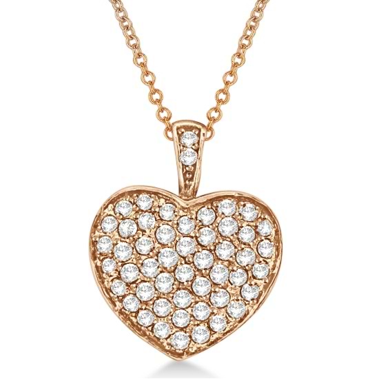 Diamond Puffed Heart Pendant Necklace in 14k Rose Gold (1.30ct)