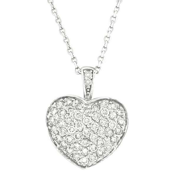 Diamond Puffed Heart Pendant Necklace in 14k White Gold (1.30ctw)