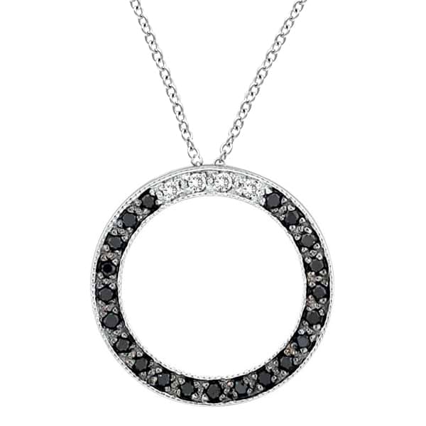 White & Black Diamond Circle Pendant 14k White Gold (0.25 ct)