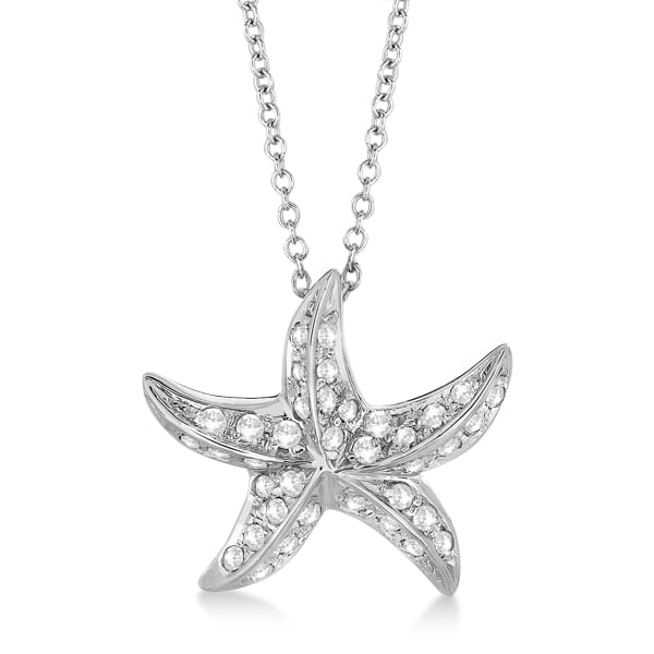 Starfish Shaped Diamond Pendant Necklace 14K White Gold (0.50ct)