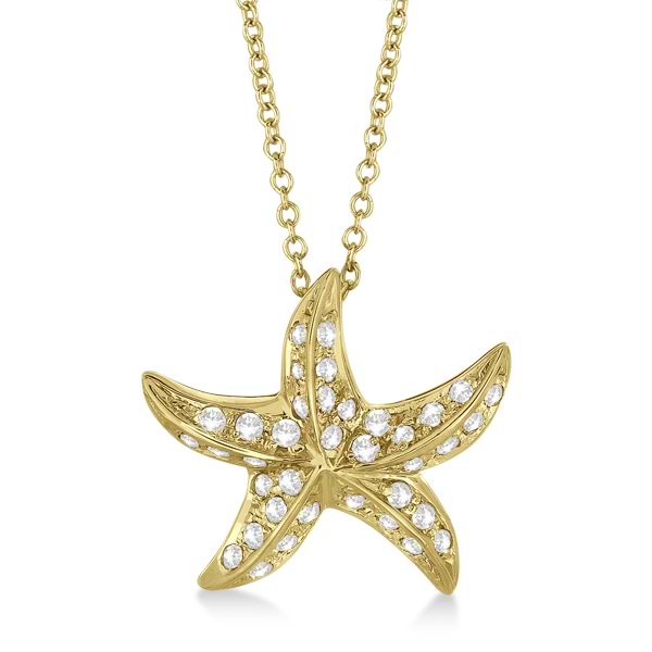 Starfish Shaped Diamond Pendant Necklace 14K Yellow Gold (0.50ct)