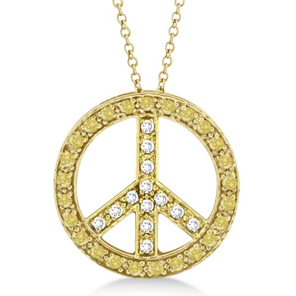 Yellow Diamond Peace Sign Pendant Necklace 14k Yellow Gold 0.50ct