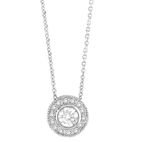 Halo Diamond Circle Pendant Necklace 14K White Gold (0.70ctw)
