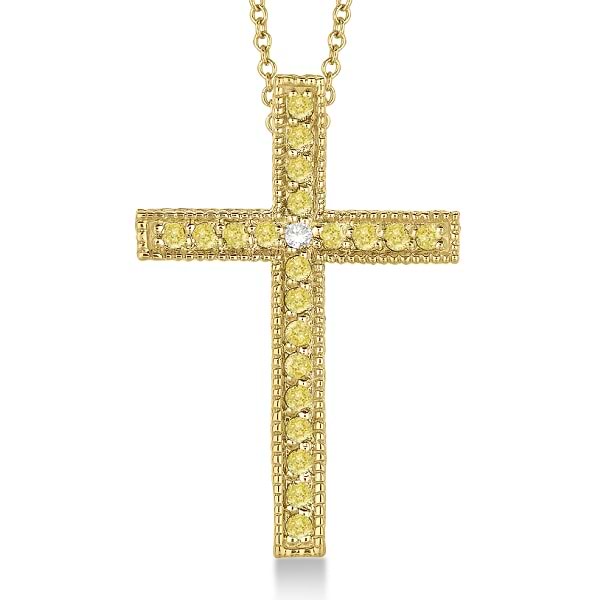 Yellow & White Diamond Cross Pendant Necklace 14k Yellow Gold (0.33ct)