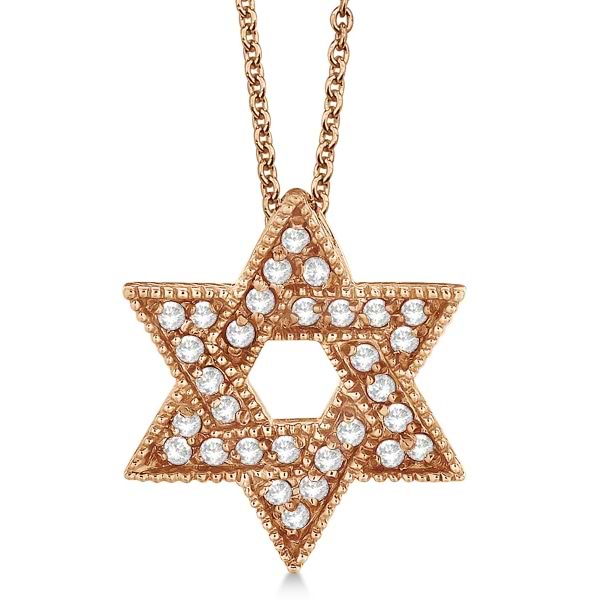 Jewish Star of David Diamond Pendant Necklace 14k Rose Gold (0.35ct)