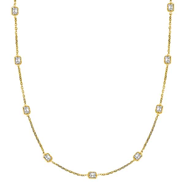 Asscher-Cut Fancy Diamond Station Necklace 14k Yellow Gold 4.00ct