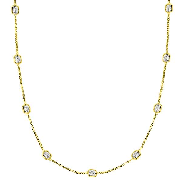 Cushion-Cut Fancy Diamond Station Necklace 14k Yellow Gold 4.00ct