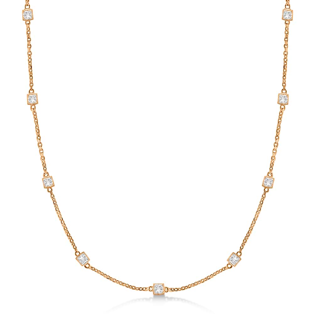 Princess-Cut Diamond Station Necklace 14k Rose Gold (4.00ct)