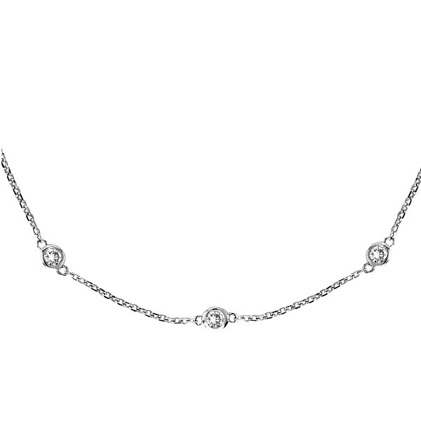 Moissanite Station Necklace Bezel-Set in 14k White Gold 1.50 ct - AZ26