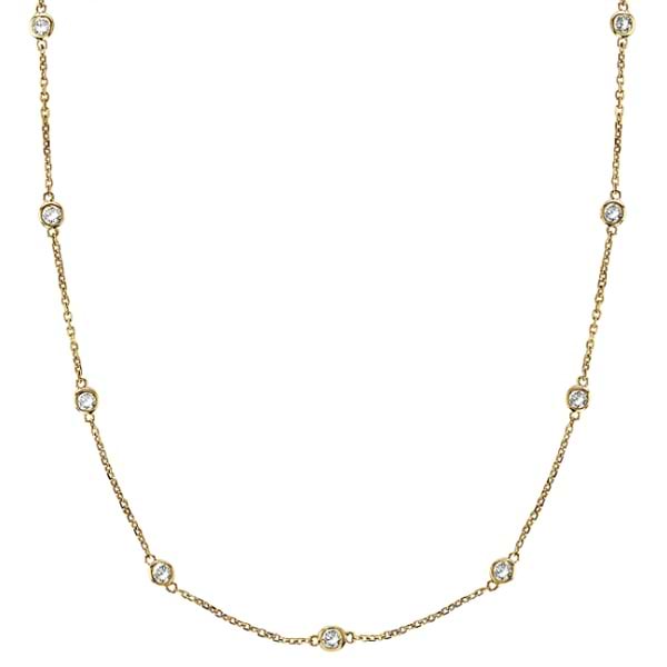 Moissanite Station Necklace Bezel-Set in 14k Yellow Gold (3.00 ctw)