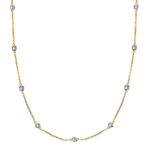Moissanite Station Necklace Bezel-Set in 14k Two Tone Gold (2.00 ctw)