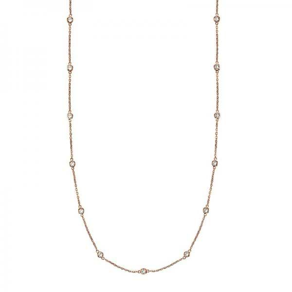 36 inch Long Lab Grown Diamond Station Necklace Strand 14k Rose Gold (1.50ct)
