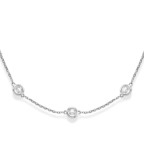 36 inch Long Diamond Station Necklace Strand 14k White Gold (3.00ct)