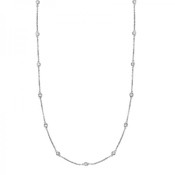 36 inch Long Diamond Station Necklace Strand 14k White Gold (0.66ct)