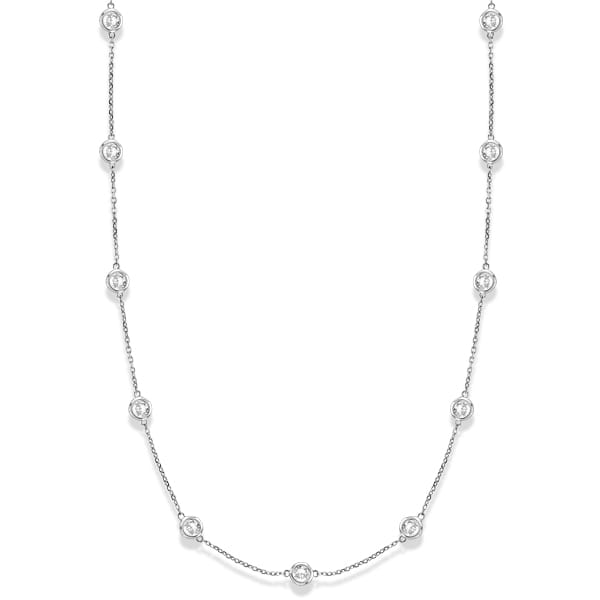 Diamond Station Necklace Bezel-Set 14k White Gold (3.00ct)