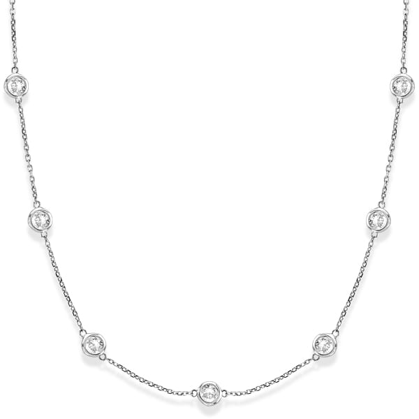Diamond Station Necklace Bezel-Set in 14k White Gold (4.00ct)