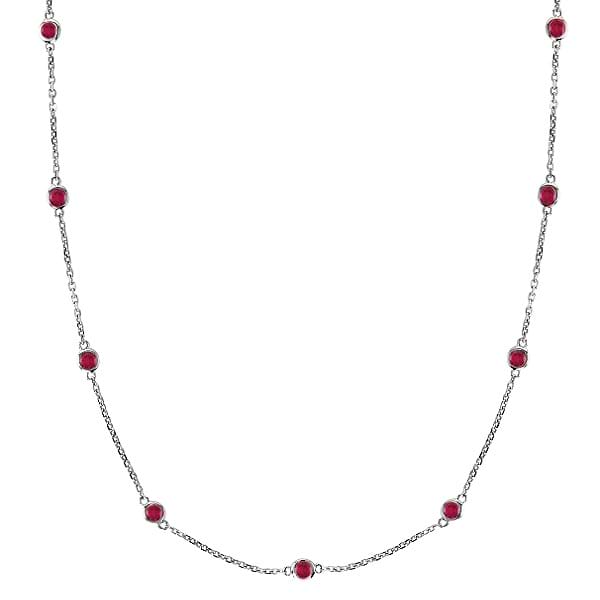 Rubies Gemstones by The Yard Station Necklace 14k White Gold 1.25ct