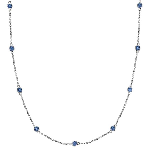 Fancy Blue Diamond Station Necklace 14k White Gold (0.33ct)