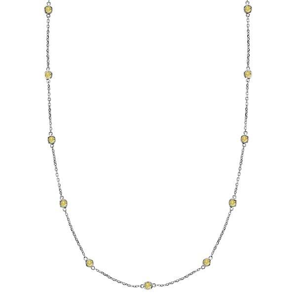 Fancy Yellow Canary Diamond Station Necklace 14k White Gold (3.00ct)