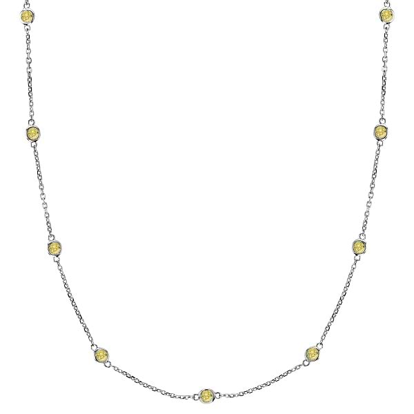 Fancy Yellow Canary Diamond Station Necklace 14k White Gold (1.00ct)