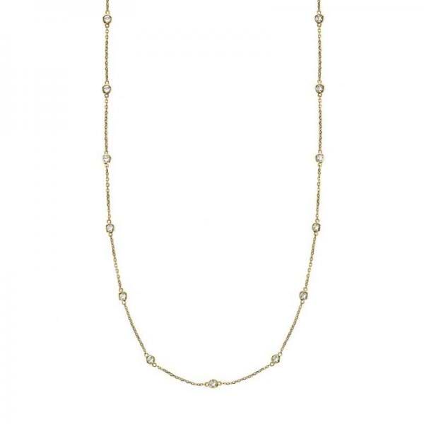 36 inch Long Diamond Station Necklace Strand 14k Yellow Gold (0.66ct)
