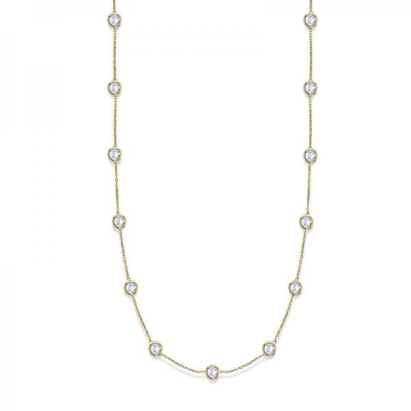 36 Inch Long Lab Grown Diamond Station Necklace Strand 14k Yellow Gold (9.00ct)