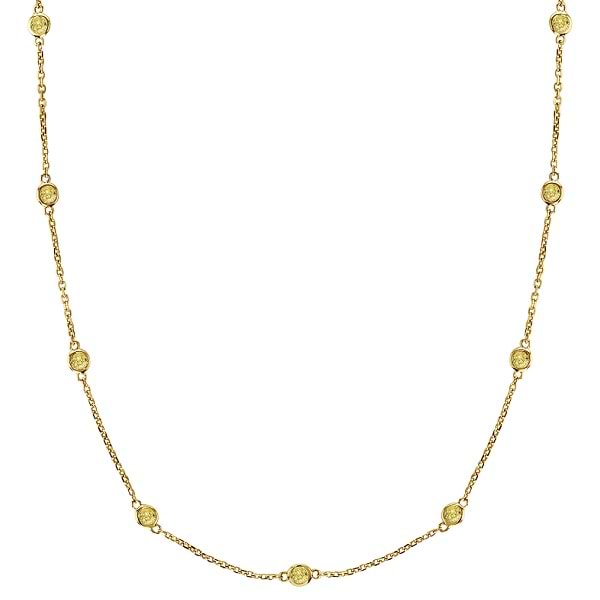 Fancy Yellow Canary Diamond Station Necklace 14k Gold (1.50ct)