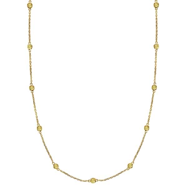 Fancy Yellow Canary Diamond Station Necklace 14k Gold (1.50ct)