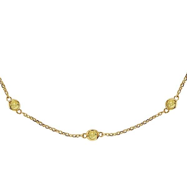 Fancy Yellow Canary Diamond Station Necklace 14k Gold (0.50ct)