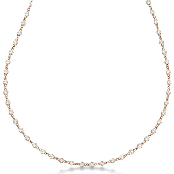 Diamond Station Eternity Necklace in 14k Rose Gold (3.04ct)