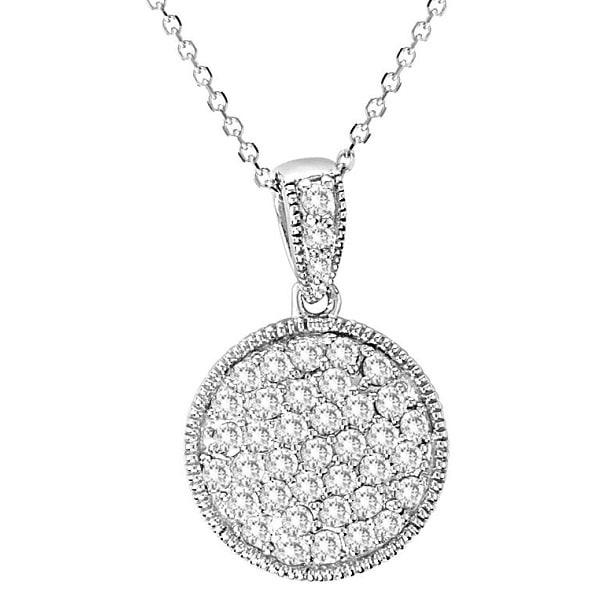 Round Diamond Circle Pendant Necklace 14k White Gold (1.02ct)