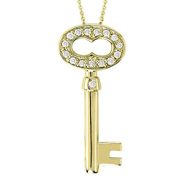 Diamond Key Pendant Necklace 14k Yellow Gold (0.15ct)