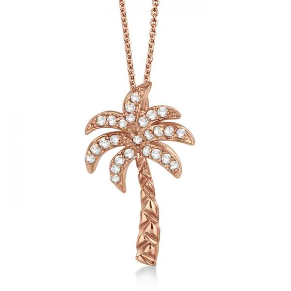 Palm Tree Shaped Diamond Pendant Necklace 14k Rose Gold (0.25ct)